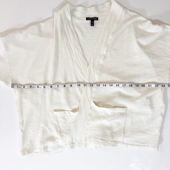 Eileen Fisher Organic Linen Crepe Stretch Boxy 3/4 Sleeve Short Cardigan -XL - Picture 3 of 9